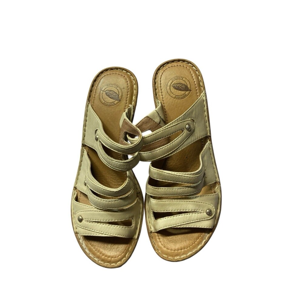 NURTURE Beige Leather Platform Wedge Heel Slide On Sandals Women's Sz 8M